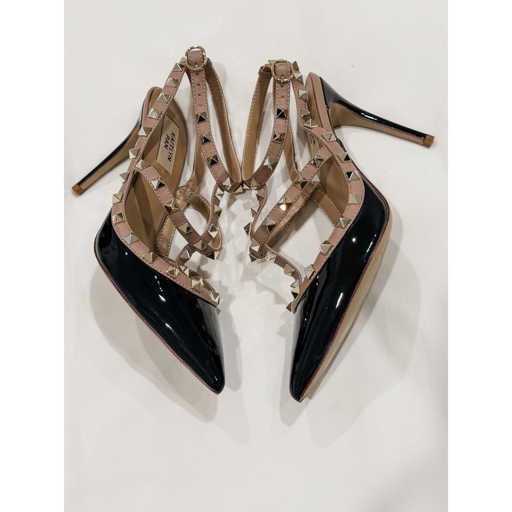 Kaitlyn Pan Studded Caged Pumps 8.5 Nude Black Patent Heels Rockstud Inspired